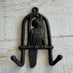 Vintage Black Cast Metal Bird Hook - Vintage Metal Parrot in Cage Key Hook